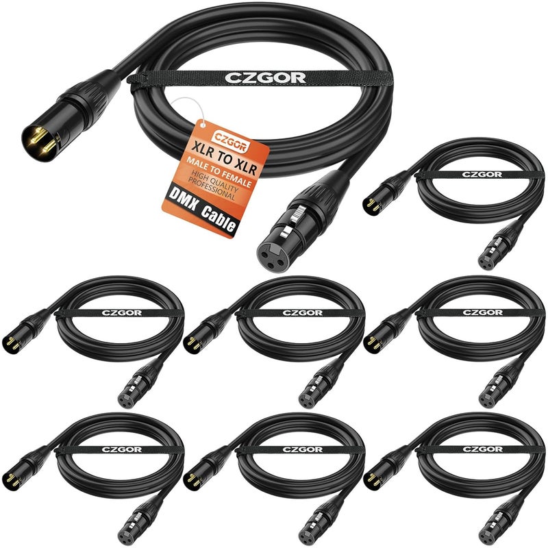 Czgor DMX Cable 6.5ft 8 Pack, Flexible 3 Pin Gold-Plated XLR Male to Female Cable Wire for Stage Lighting Signal XLR Connection Compatible with Microphone, Stage Light, Par Light Input & Output - Image 1